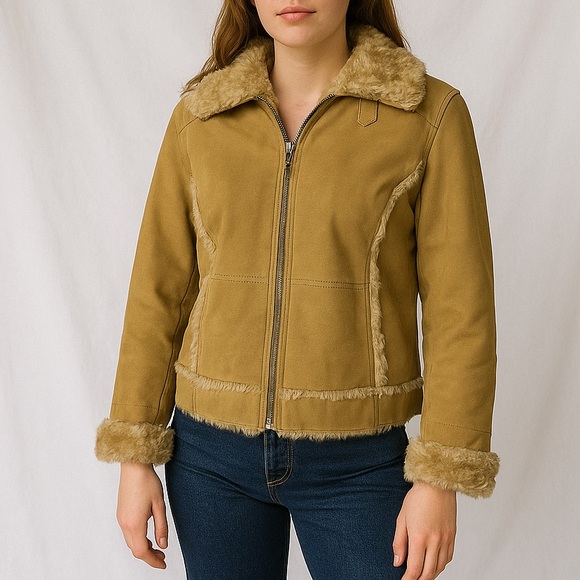 Wilsons Leather Maxima Y2K Penny Lane Shearling Jacket Tan Suede XL - Picture 1 of 9